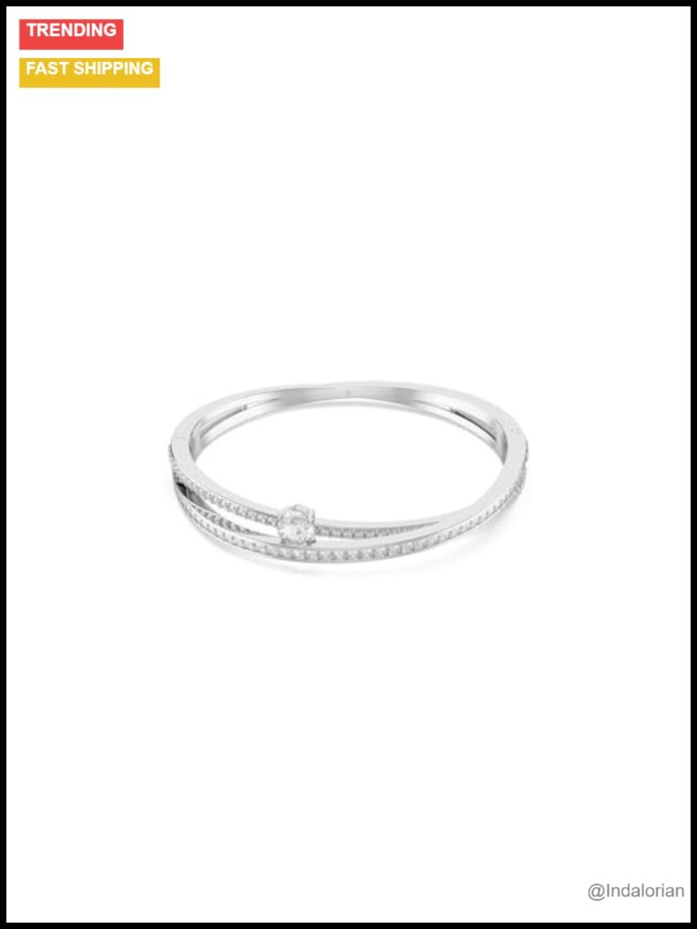 Twisted Crystal Bangle Rhodium Plated Cuff